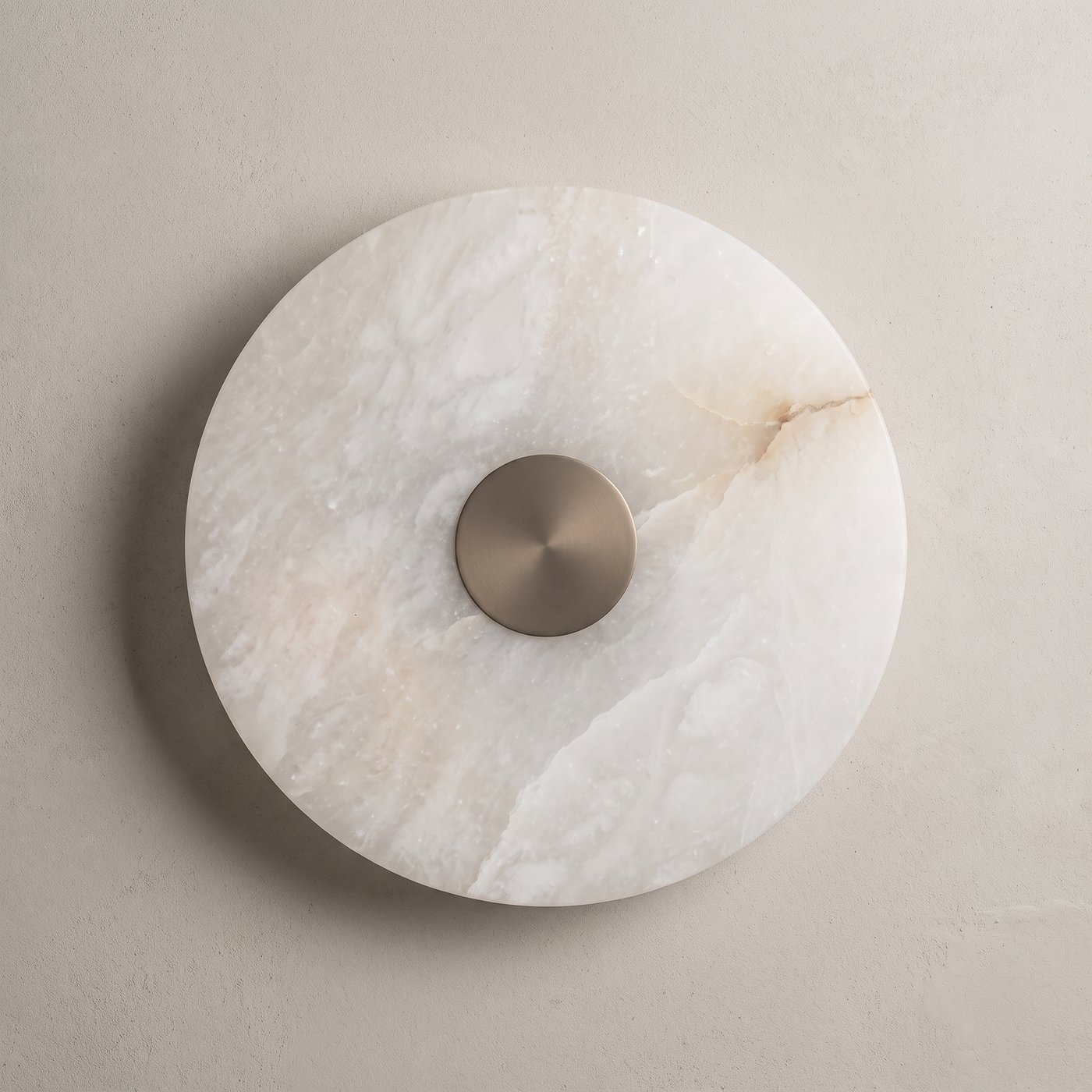AX318 round alabaster wall sconce by Wenche, lit